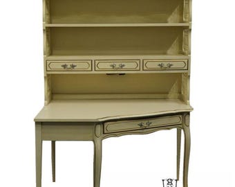 HENRY LINK Cream Antique White Country French Style 46&quot; Corner Student Writing Desk w. Bookcase Hutch 3939