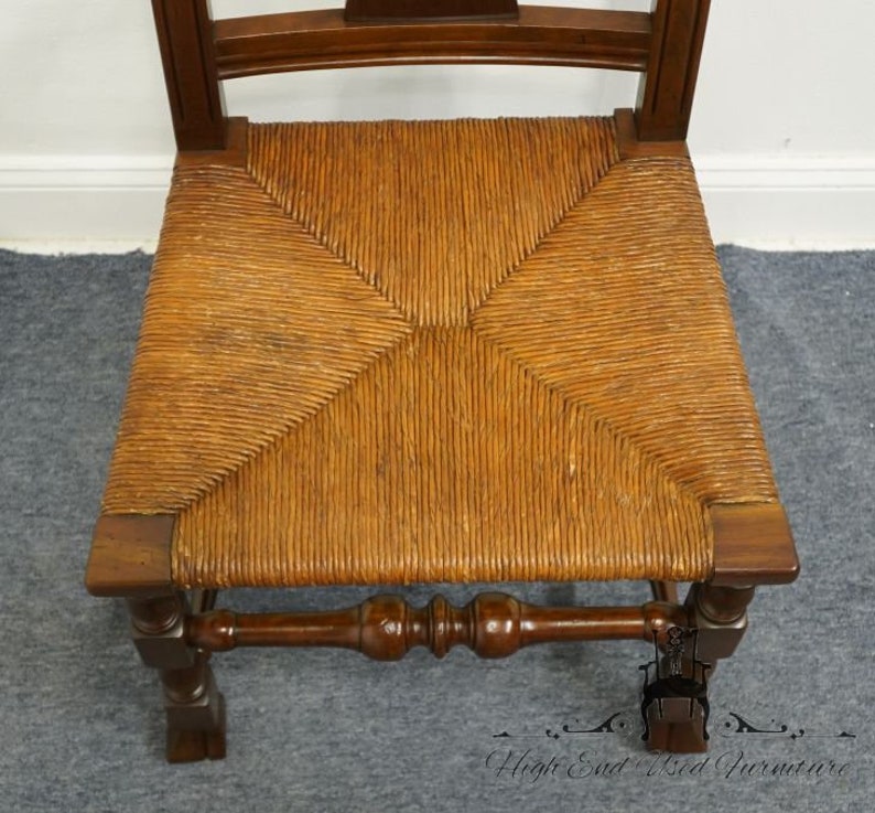 VINTAGE ANTIQUE Solid Cherry Rustic Country Style Dining Side Chair w. Rush Seat image 4