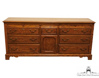 BASSETT FURNITURE Walnut Rustic Country French 72" Triple Door Dresser