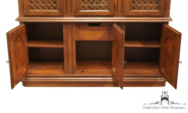 AMERICAN DREW Solid Walnut Italian Mediterranean Style 58 Lighted Display China Cabinet 92-824 / 92-825 image 5