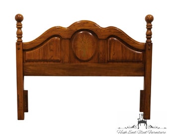 BASSETT FURNITURE Rustic Country French Style Solid Oak Queen Size Headboard w. Sheaf Motif