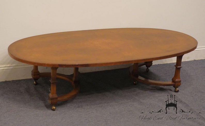TOMLINSON FURNITURE Bookmatched Walnut Italian Neoclassical Tuscan Style 62 Accent Oval Coffee Table image 3