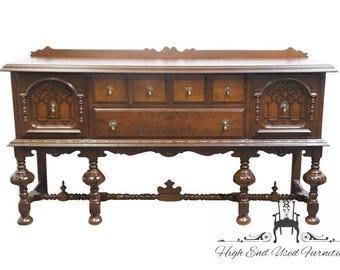 ABERNATHY FURNITURE Solid Walnut Gothic Jacobean / English Tudor 71" Sideboard Buffet
