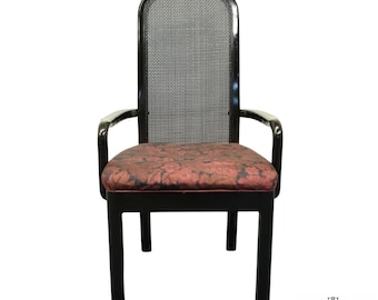 BERNHARDT FURNITURE Asian Inspired Black Lacquered Cane Back Dining Arm Chair 265-522