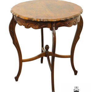 VINTAGE ANTIQUE Country French Provincial Burled Walnut 28 Round Piecrust Accent Table image 2