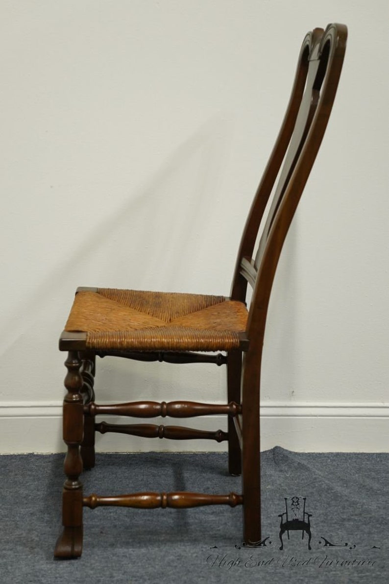 VINTAGE ANTIQUE Solid Cherry Rustic Country Style Dining Side Chair w. Rush Seat image 5