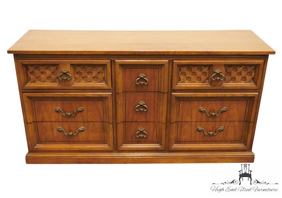 dresser in spanish Vintage Style  Home and Closet Vintage Includes one shelf in the upper cabinet for ample storage space DIXIE FURNITURE Solid Pecan Spanish
