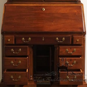 AMERICAN DREW Solid Cherry American Independence Collection 42 Secretary Desk w. Pediment Display Hutch 28-560 image 2