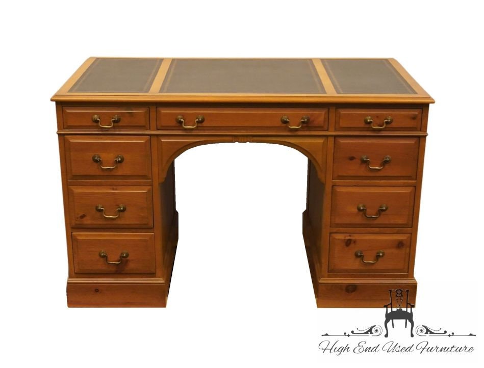 SLIGH FURNITURE Solid Knotty Pine Rustic Early American 48" Student Writing Desk w. Tooled Leather Top
