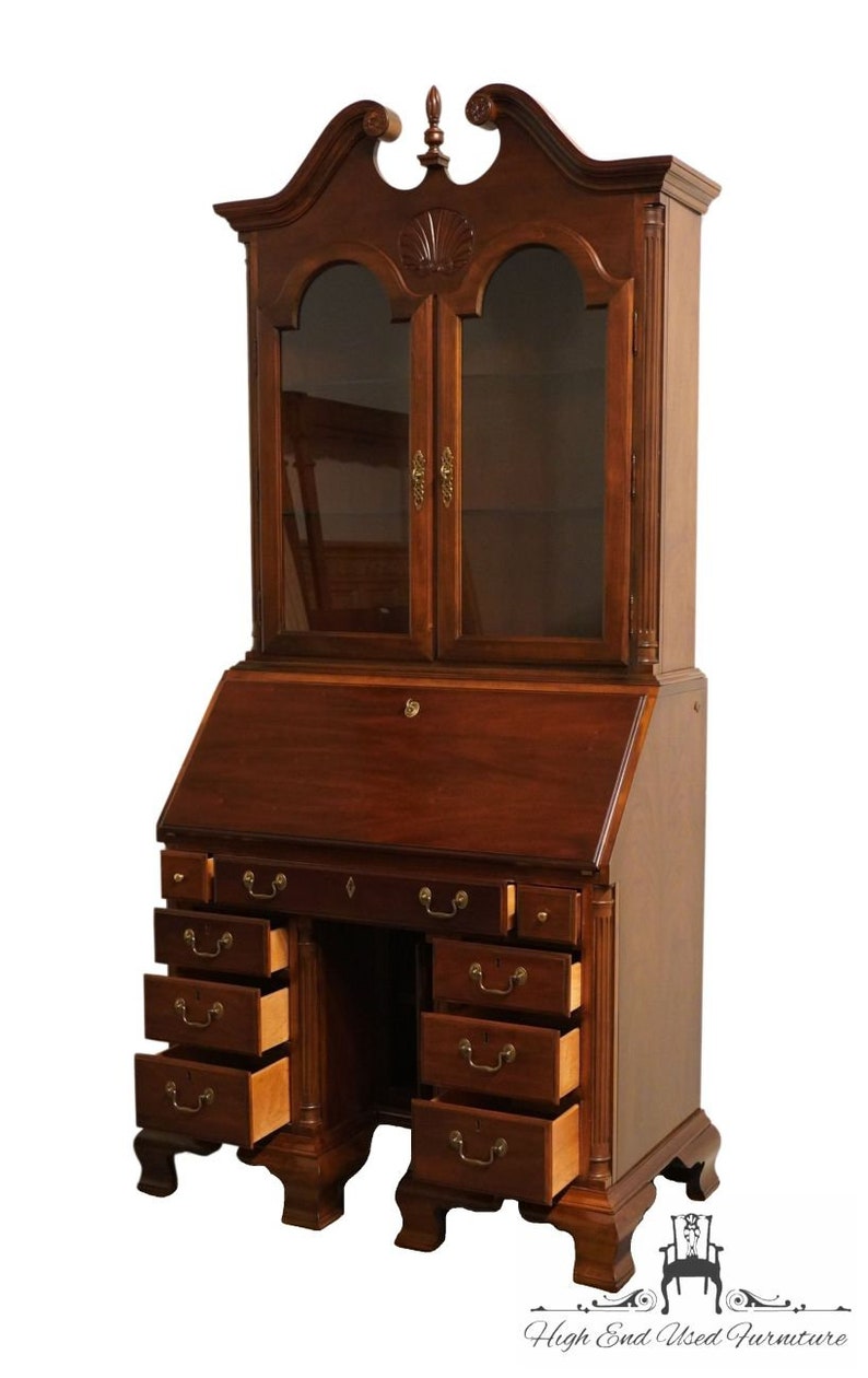 AMERICAN DREW Solid Cherry American Independence Collection 42 Secretary Desk w. Pediment Display Hutch 28-560 image 8