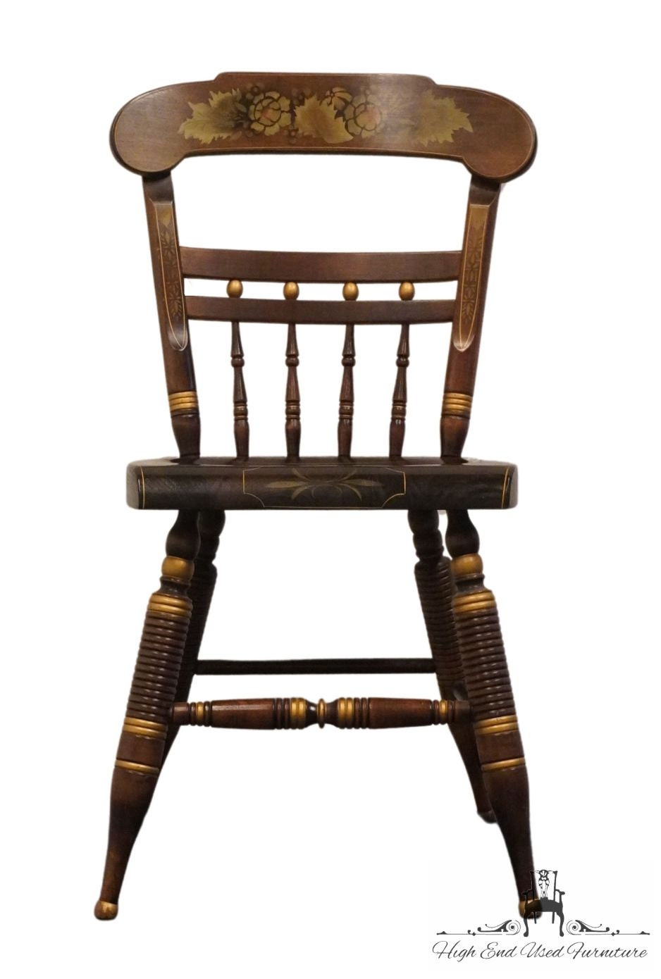 ETHAN ALLEN Solid Pine Hitchcock Style Hand Decorated Accent Side