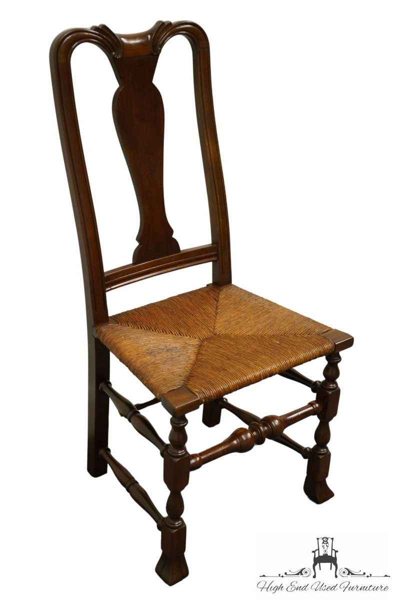 VINTAGE ANTIQUE Solid Cherry Rustic Country Style Dining Side Chair w. Rush Seat image 2