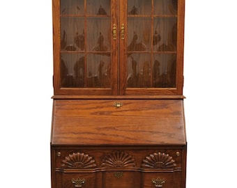 JASPER CABINET Solid Oak Traditional Style 35&quot; Secretary Desk w. Lighted Display Hutch 815F1M - 299 Americana Finish