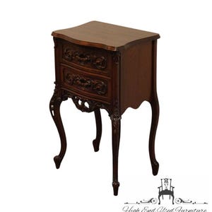 VINTAGE ANTIQUE Solid Mahogany Ornately Carved Louis XVI French Provincial 17&quot; Two Drawer Nightstand