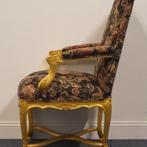 HENREDON FURNITURE Louis XV French Provincial Floral Upholstered Accent Arm Chair w. Gold Painted Frame image 5