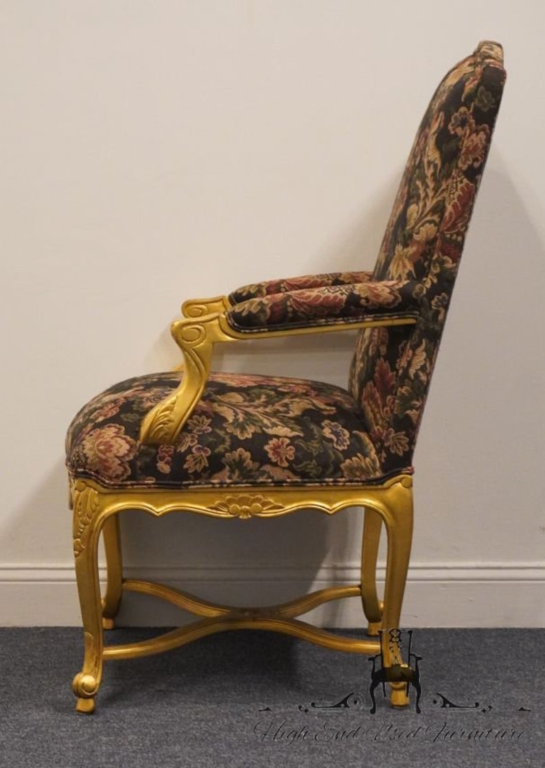 HENREDON FURNITURE Louis XV French Provincial Floral Upholstered Accent Arm Chair w. Gold Painted Frame image 5