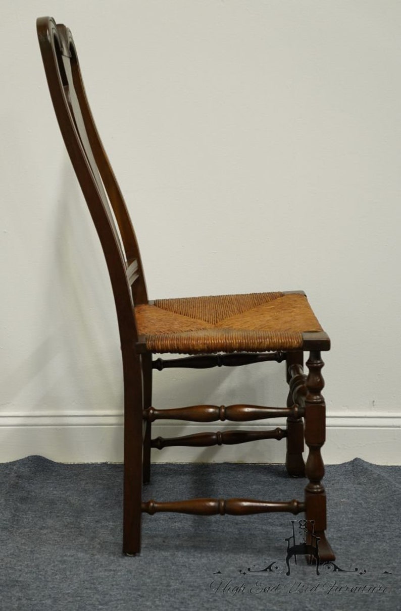 VINTAGE ANTIQUE Solid Cherry Rustic Country Style Dining Side Chair w. Rush Seat image 7