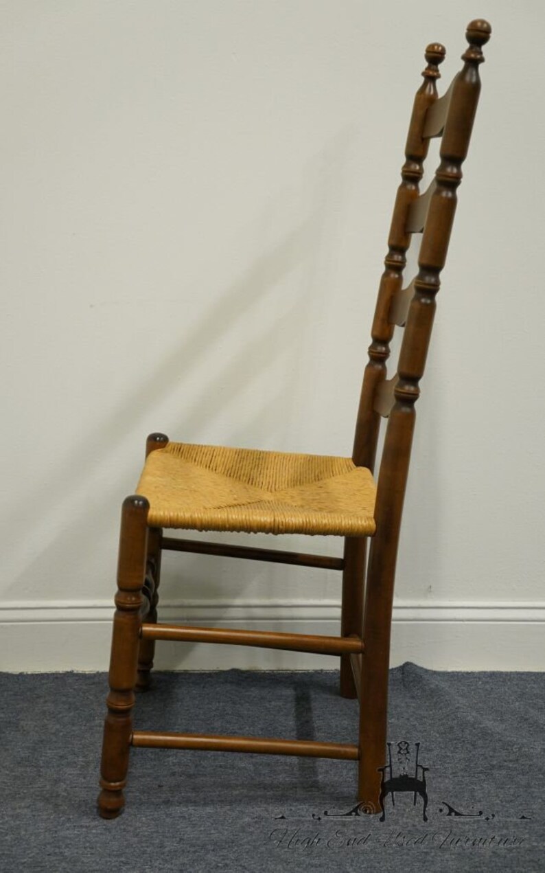 ETHAN ALLEN Heirloom Nutmeg Maple Colonial Early American Ladderback Rush Seat Dining Side Chair image 4