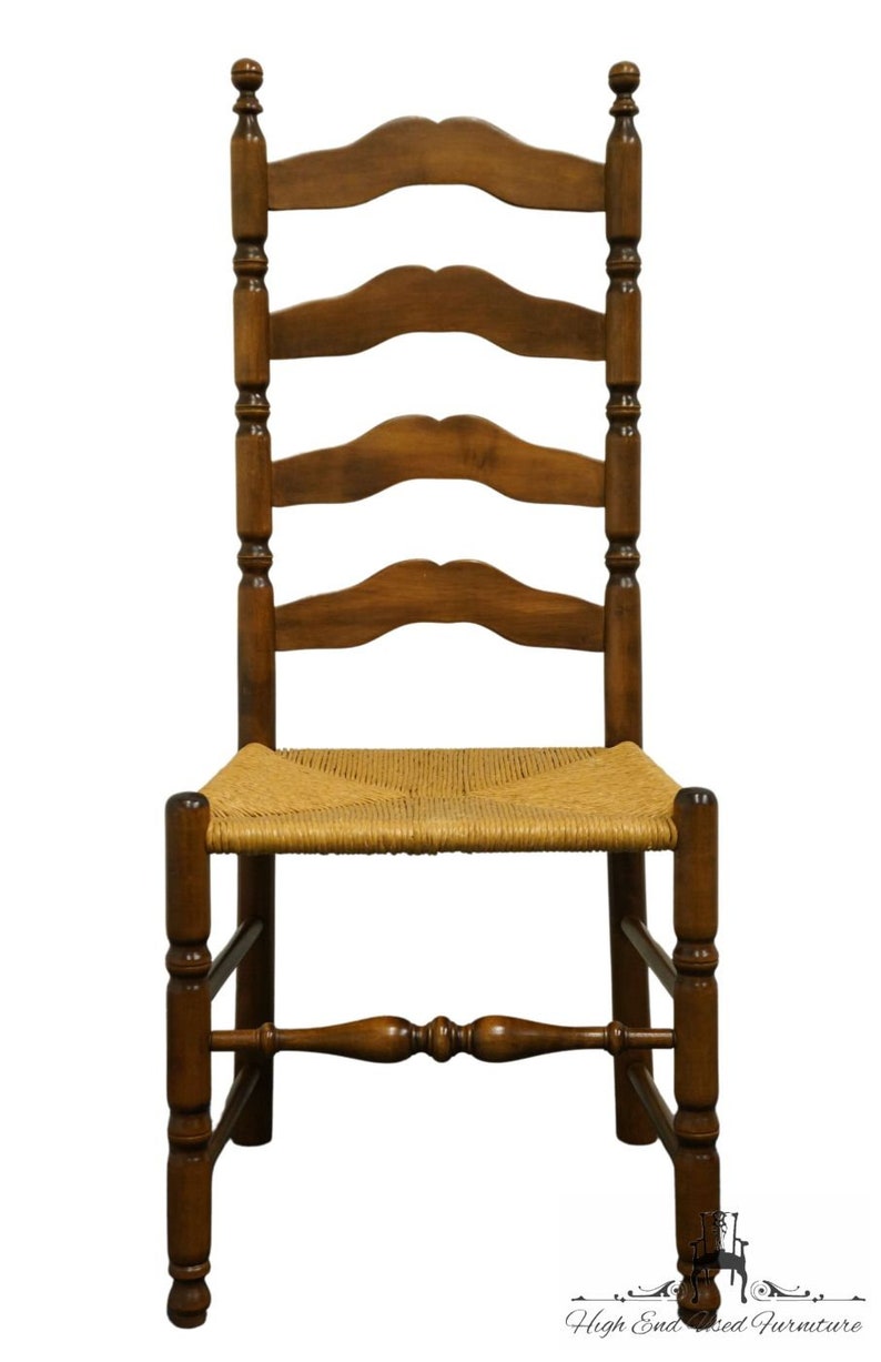 ETHAN ALLEN Heirloom Nutmeg Maple Colonial Early American Ladderback Rush Seat Dining Side Chair image 1