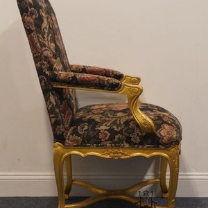 HENREDON FURNITURE Louis XV French Provincial Floral Upholstered Accent Arm Chair w. Gold Painted Frame image 7