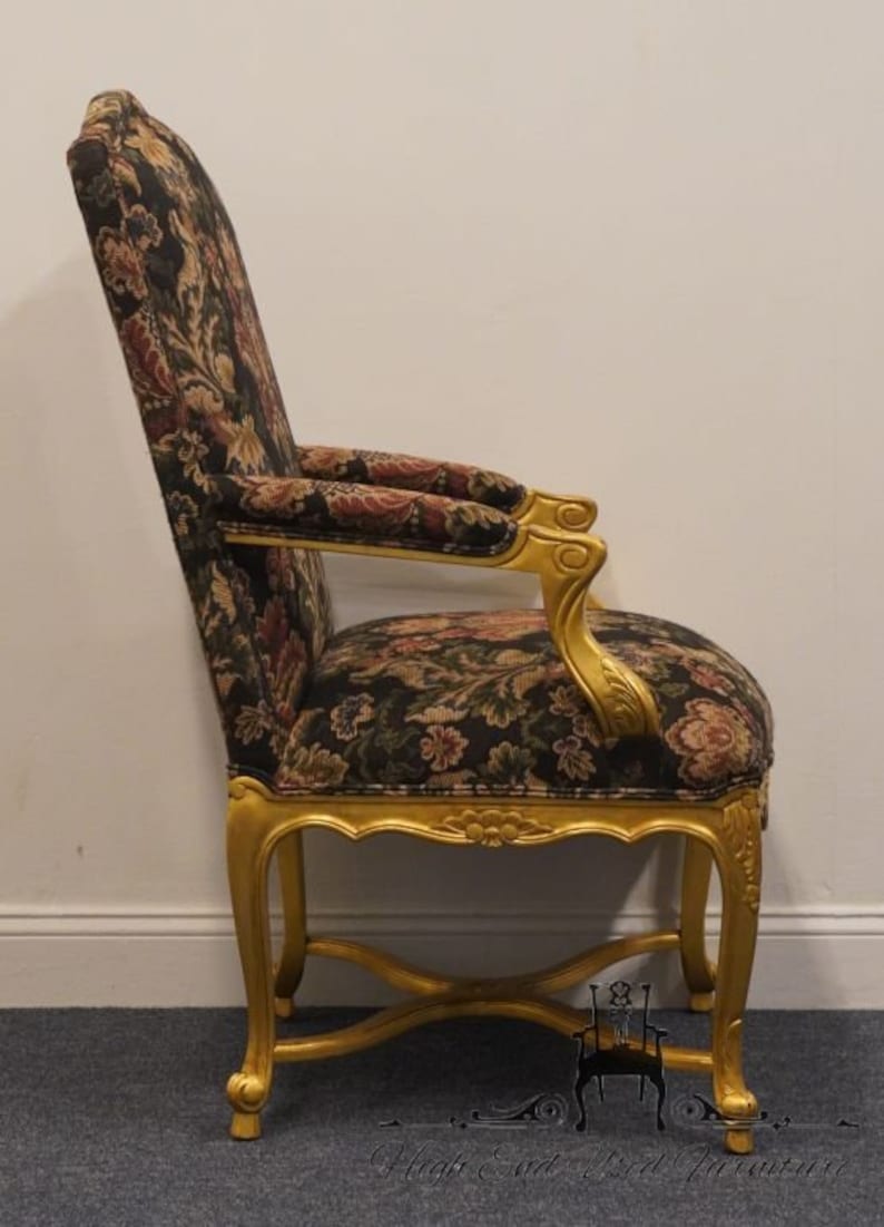 HENREDON FURNITURE Louis XV French Provincial Floral Upholstered Accent Arm Chair w. Gold Painted Frame image 7
