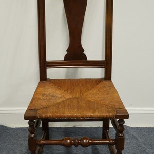 VINTAGE ANTIQUE Solid Cherry Rustic Country Style Dining Side Chair w. Rush Seat image 3