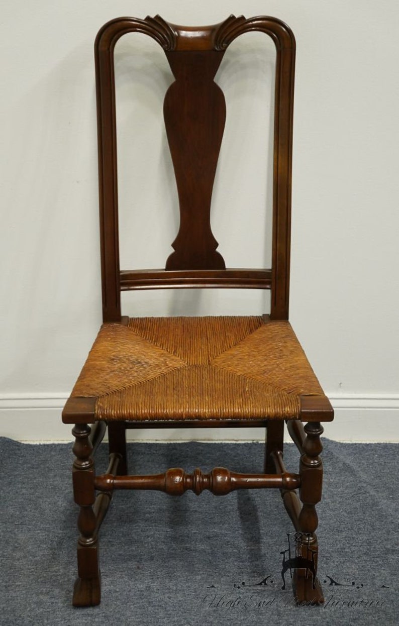 VINTAGE ANTIQUE Solid Cherry Rustic Country Style Dining Side Chair w. Rush Seat image 3