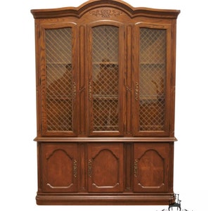 AMERICAN DREW Solid Walnut Italian Mediterranean Style 58 Lighted Display China Cabinet 92-824 / 92-825 image 1