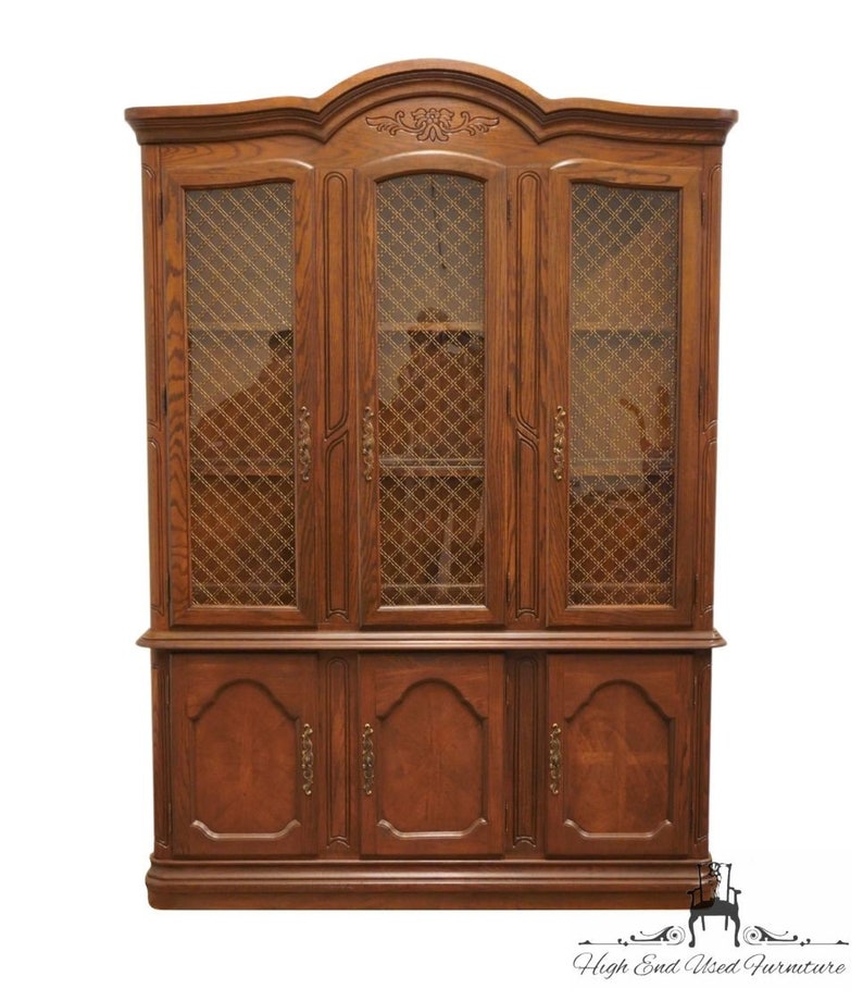 AMERICAN DREW Solid Walnut Italian Mediterranean Style 58 Lighted Display China Cabinet 92-824 / 92-825 image 1