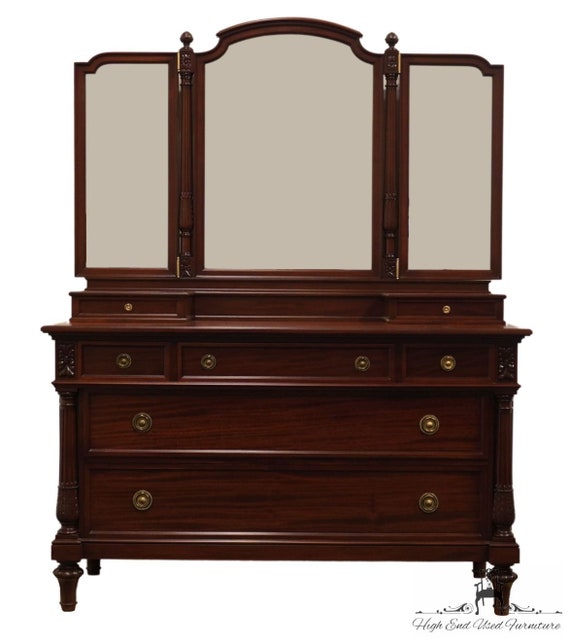 VINTAGE ANTIQUE Solid Mahogany Traditional English Imperial 54 Dresser W. Glove Boxes and Tri fold Mirror Etsy