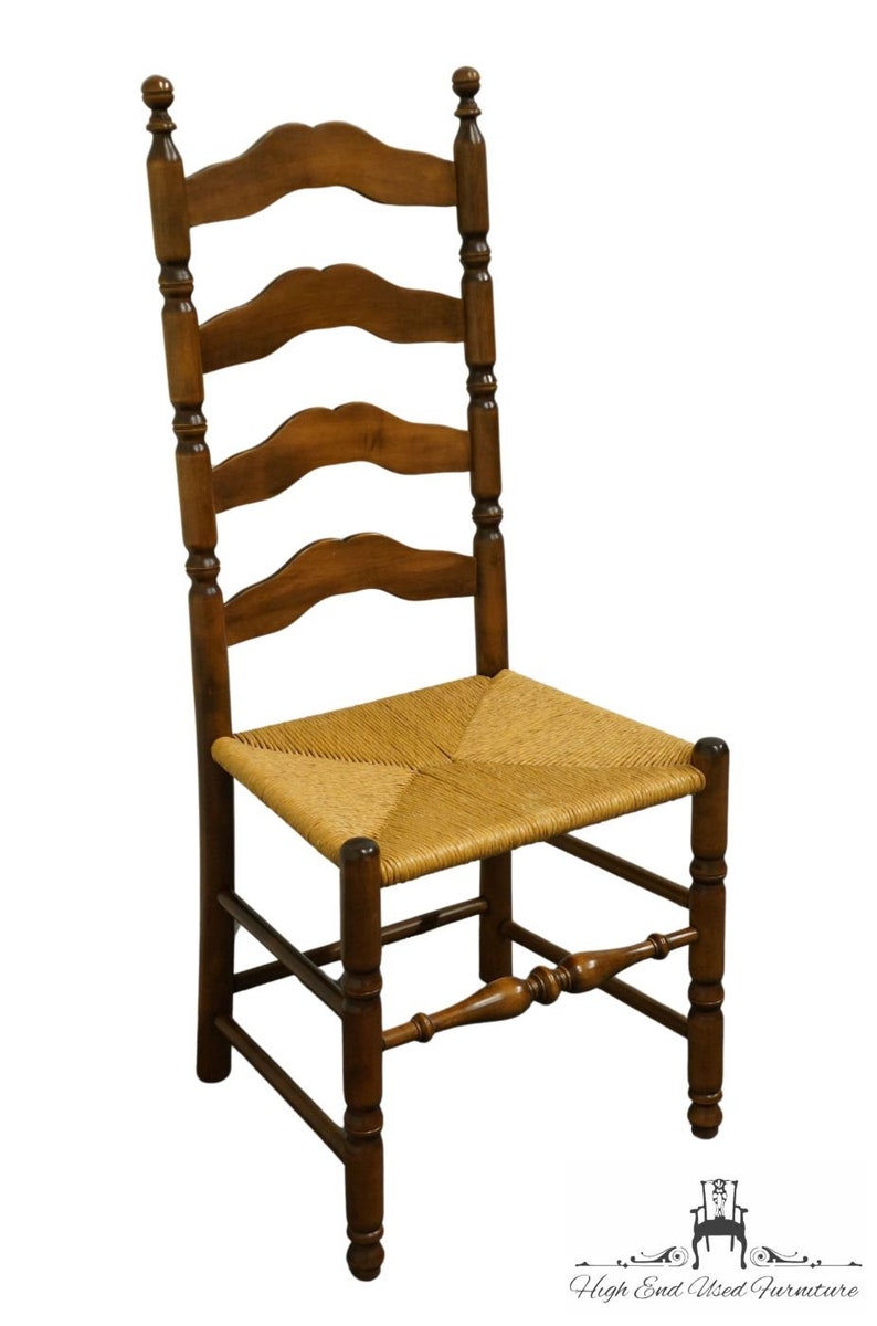 ETHAN ALLEN Heirloom Nutmeg Maple Colonial Early American Ladderback Rush Seat Dining Side Chair image 2