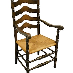 KLING FURNITURE Solid Pine Rustic Americana Ladderback Dining Arm Chair w. Rush Seat image 2