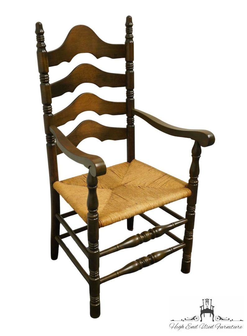 KLING FURNITURE Solid Pine Rustic Americana Ladderback Dining Arm Chair w. Rush Seat image 2