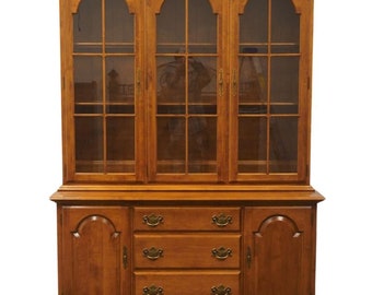 ETHAN ALLEN Heirloom Nutmeg Maple Colonial Early American 56" Buffet w. China Cabinet 10-6067 / 10-6069