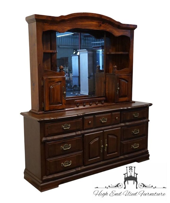brown dresser with hutch ELKIN COLLECTION Solid Knotty Pine Rustic Americana 72