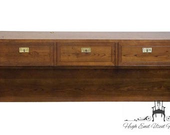 HENREDON FURNITURE Scene One Solid Walnut Italian Campaign Style King Size Storage Headboard 9100-12A