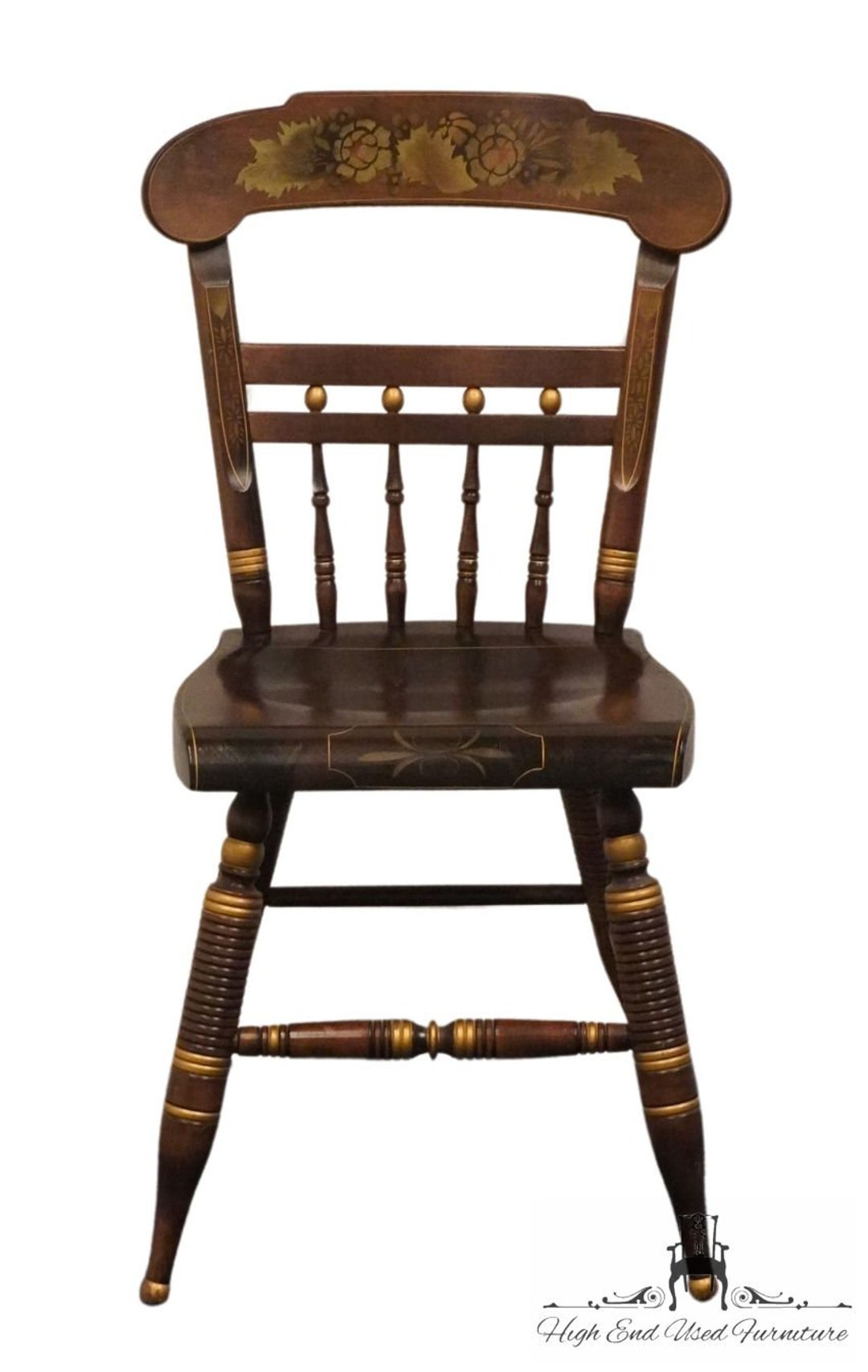 ETHAN ALLEN Solid Pine Hitchcock Style Hand Decorated Accent Side