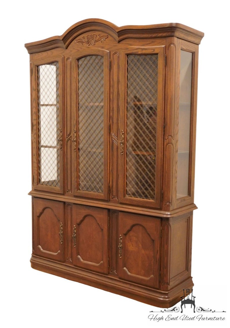 AMERICAN DREW Solid Walnut Italian Mediterranean Style 58 Lighted Display China Cabinet 92-824 / 92-825 image 2