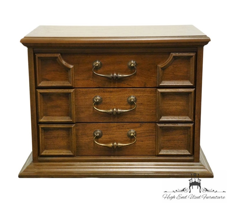 STANLEY FURNITURE Solid Pecan Italian Mediterranean Style 28 Three Drawer Nightstand 575-80 image 1