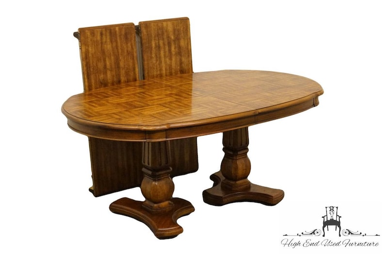 High End Country French Fruitwood Double Pedestal Parquet Top 98 Dining Table 8611 36