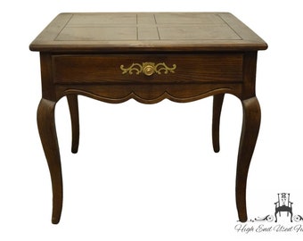 Henredon Furniture Rustic Country French Solid Banded Walnut 26" Accent End Table