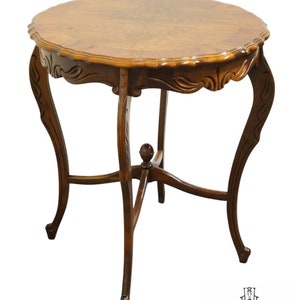 VINTAGE ANTIQUE Country French Provincial Burled Walnut 28 Round Piecrust Accent Table image 3