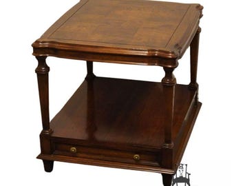 ETHAN ALLEN Collectors Classics 22" Pecan Rectangular Accent End Table w. Olive Ash Burl Veneer 13-8512