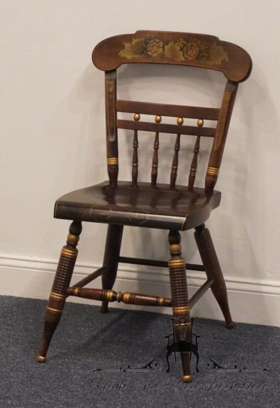 ETHAN ALLEN Solid Pine Hitchcock Style Hand Decorated Accent Side