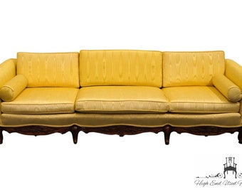 THOMASVILLE FURNITURE Retro Country French 99" Parlor Sofa w. Yellow Wood Grain Upholstery