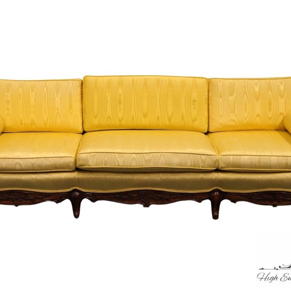 THOMASVILLE FURNITURE Retro Country French 99" Parlor Sofa w. Yellow Wood Grain Upholstery