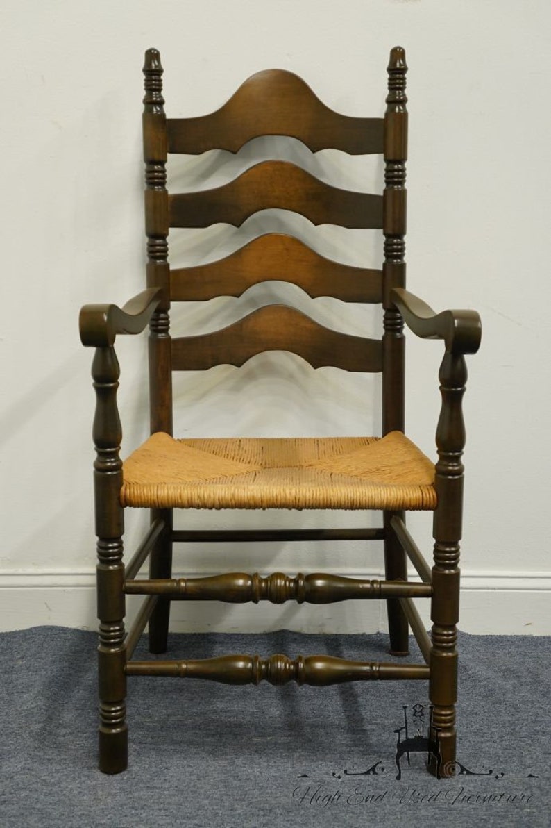 KLING FURNITURE Solid Pine Rustic Americana Ladderback Dining Arm Chair w. Rush Seat image 3