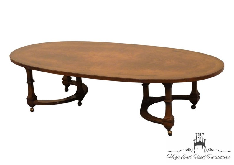 TOMLINSON FURNITURE Bookmatched Walnut Italian Neoclassical Tuscan Style 62 Accent Oval Coffee Table image 1