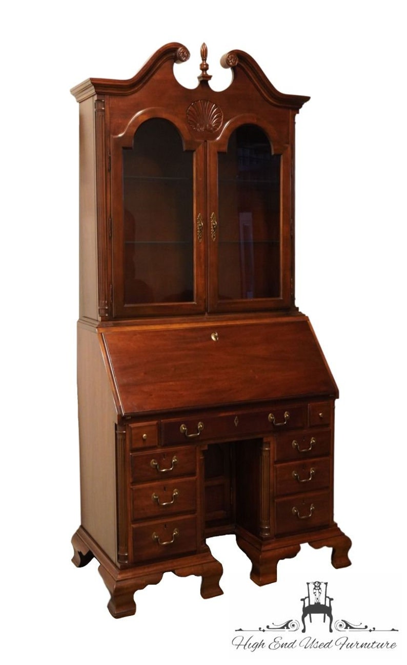 AMERICAN DREW Solid Cherry American Independence Collection 42 Secretary Desk w. Pediment Display Hutch 28-560 image 9