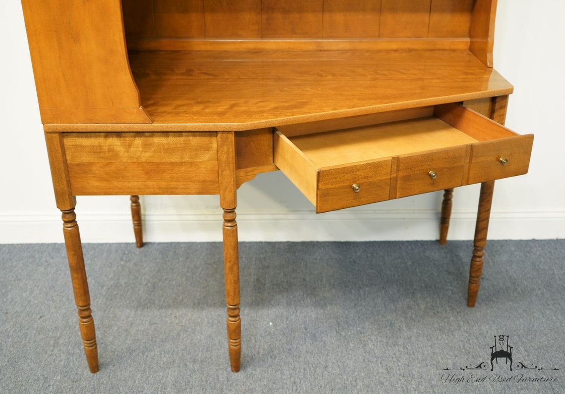ETHAN ALLEN Heirloom Nutmeg Maple Corner Desk W. Bookcase Top Etsy